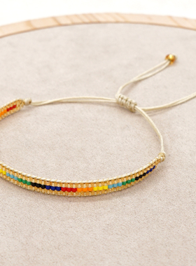 小众波西米亚风简约彩虹tila玻璃米珠雏菊花朵手串学生党叠戴手链