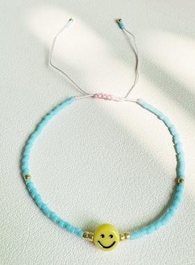 MLGM小众饰品进口玻璃米珠手工编织串珠笑脸手串可调节miyuki手链