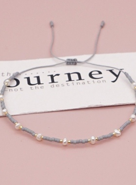 Ins小众设计冷淡风银灰色手串 进口tila珍珠串珠小姐姐叠戴手链女