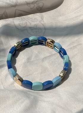 MLGM新款波西米亚民族风蓝色系手链琉璃眼合金串珠手饰叠戴套装女