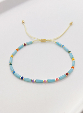 MLGM欧美原创天然贝壳圆柱形珠极细小手链女生个性编织闺蜜手串女