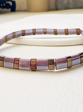 MLGM原创新款波西米亚紫色叠戴tila手链 个性高级感白玉石细手串