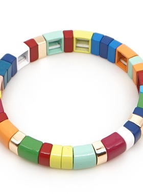 小众设计美国Ra同款锌合金搪瓷烤漆彩虹半圆夏日冰凉轻奢痞帅手链