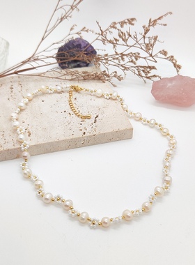 MLGM新款巴洛克天然珍珠项链女ins小众轻奢雏菊花编织串珠锁骨链