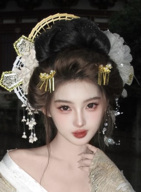 清冷千金头饰扇子发夹汉服配饰