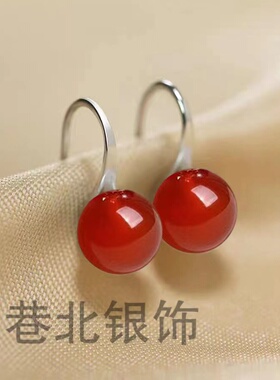 气质高跟鞋耳环和田玉朱砂玛瑙S925纯银耳坠简约时尚高级感耳饰女
