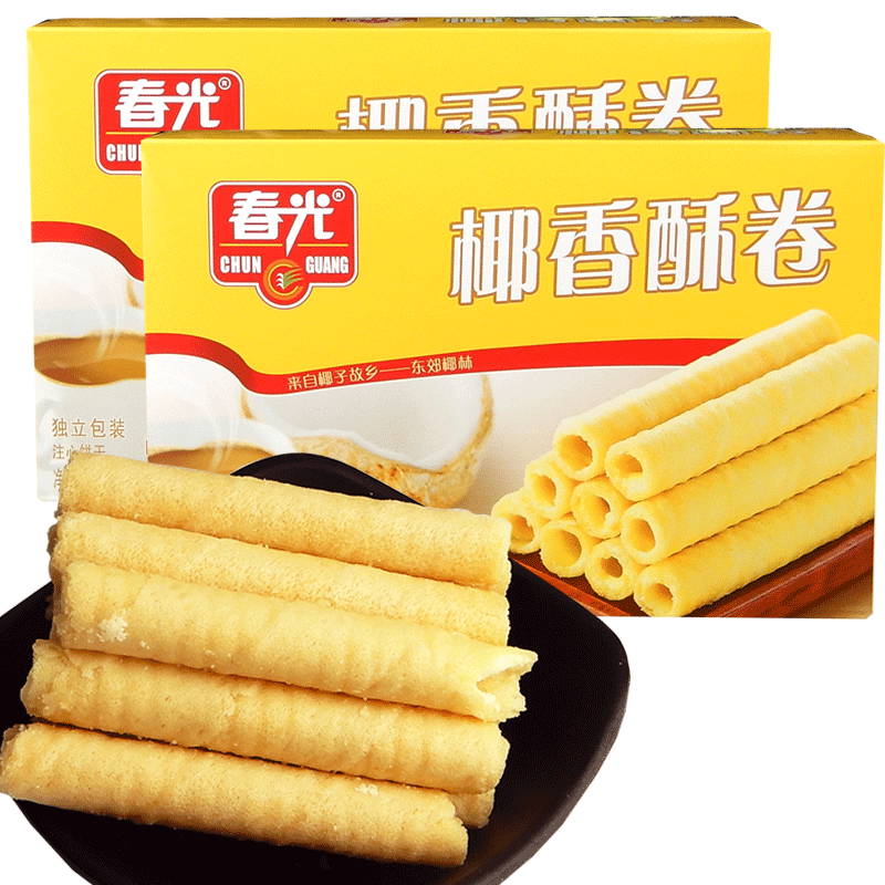 海南特产春光椰香酥卷 盒榴莲酥卷椰浆注心椰汁蛋卷三亚特产 - 图3
