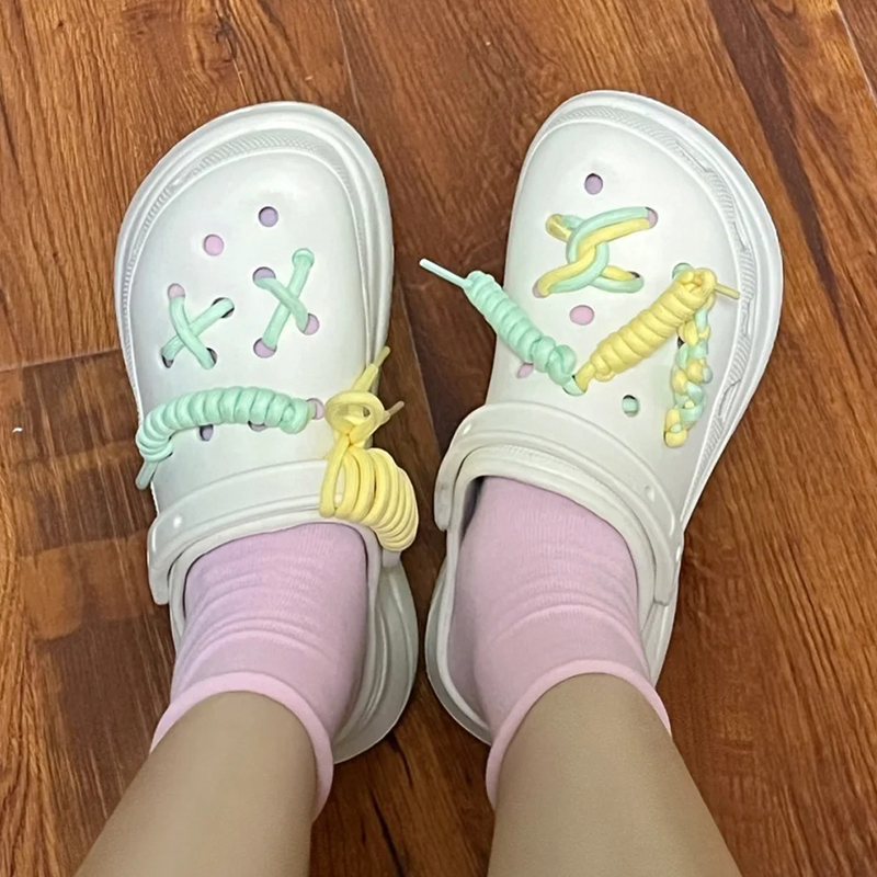 野象鞋带适用卡骆驰洞洞鞋crocs云朵配饰diy双色圆绳高级感男女款
