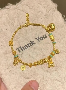 黄金色镶钻小熊金坨坨盘缠手链女新中式招财纳福国潮轻奢精致手饰