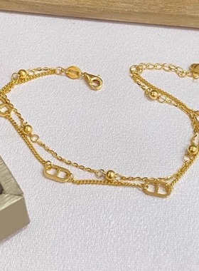 2024新款女ins手饰送时尚百搭叠戴轻奢甜美饰品猪鼻子双层手链女