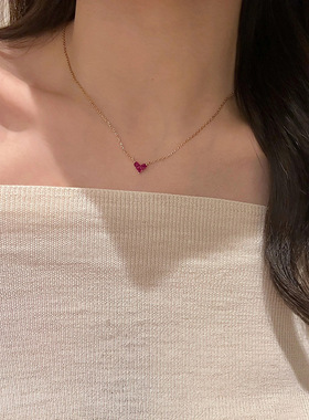 v金材质不掉色小红心宝石项链女2024新款奢品爱心吊坠精致锁骨链