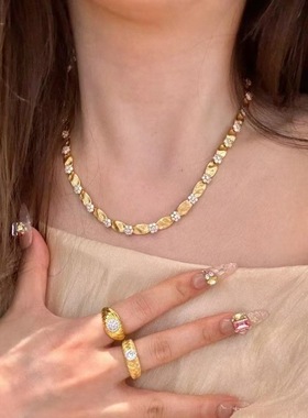 金色绸带拉丝几何手链项链时尚高级感精致百搭镶环个性小红书同款