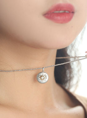 新款潮流意大利工艺拉丝八芒星圆盘拼色吊坠小众ins英伦风