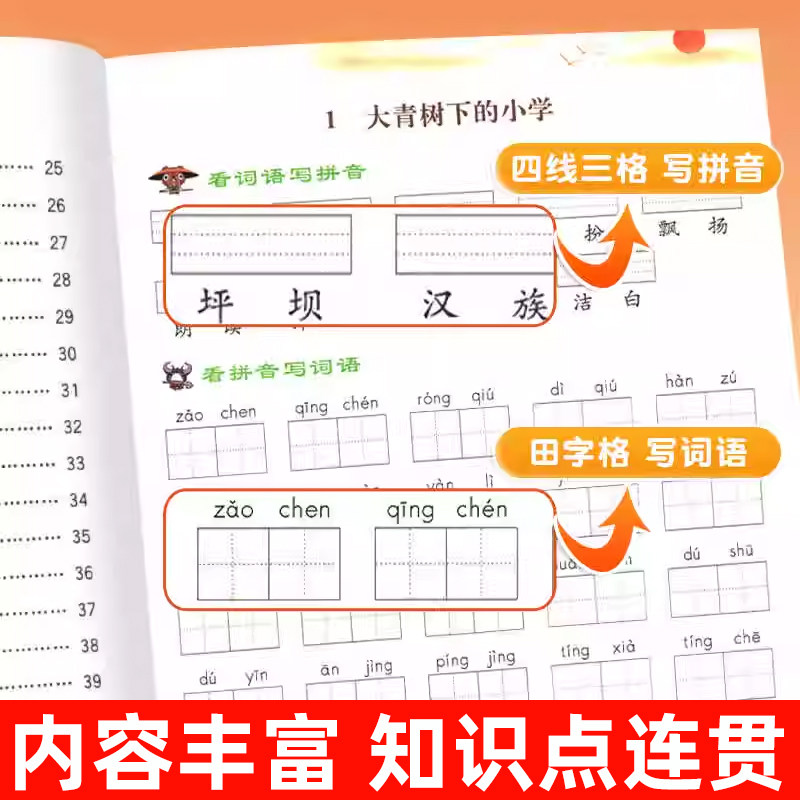 拼音练字帖一年级二年级三年级四年级五六年级上册下册人教版 小学生语文看拼音写词语字词专项训练本 控笔训练写字帖生字默写能手