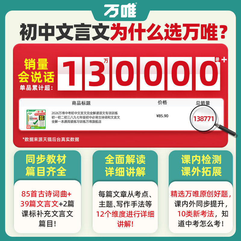 万唯文言文完全解读一本通初中必背古诗词和文言文新初一初二初三2026人教版语文阅读专项训练七八九年级教辅资料书万维中考旗舰店