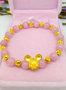 越南沙金猫眼石转运珠米老鼠手串