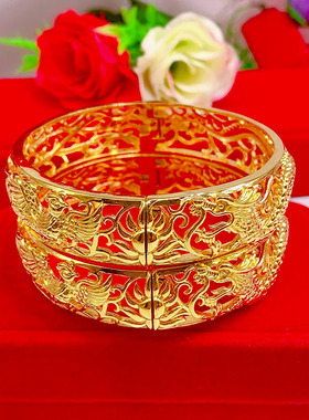 沙金龙凤手镯女镂空雕花新娘结婚