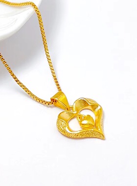 沙金项链女款仿黄金色宝石吊坠女