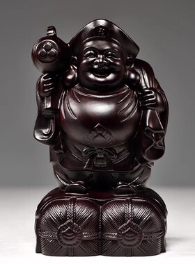 黑檀实木大黑天摆件木雕刻佛门护法神七福福财神佛像家居摆设送礼
