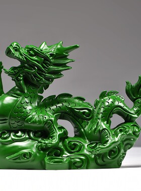 绿色实木雕刻龙摆件十二生肖木头龙客厅电视柜装饰工艺品新居送礼