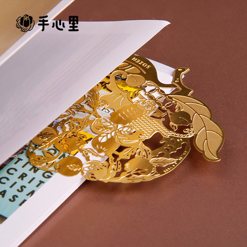 手心里设计福囍仙桃精致镂空金属书签创意古典中国风定制文艺礼物 - 图2