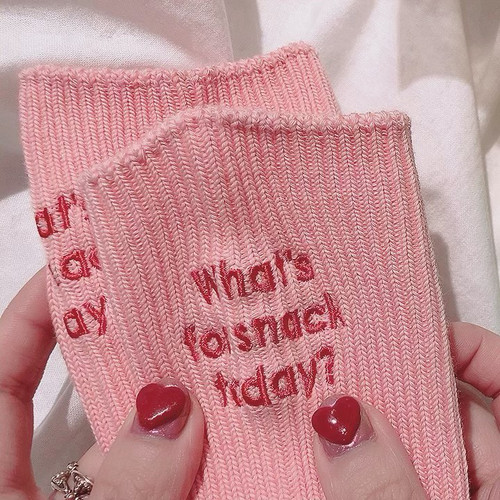 日版shesaidthat纯色女袜堆堆袜whats for snack today字母堆堆袜 - 图3