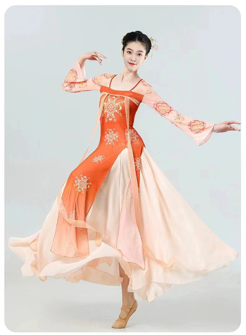 新款古典舞舞蹈服女汉唐齐胸飘带身韵飘逸长款纱衣中国舞演出服装_虎窝淘