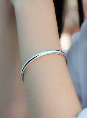 足银光面镯9999纯银手镯女男宝宝儿童银镯子小孩子婴儿一对亲子款