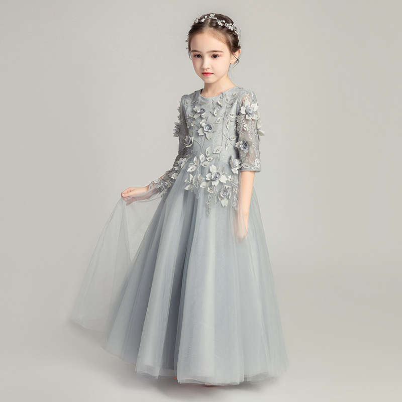 儿童礼服公主裙蓬蓬纱长袖小花童主持人晚礼服婚纱钢琴演出服洋气,淘宝优惠券,粉丝福利购,淘宝优惠卷
