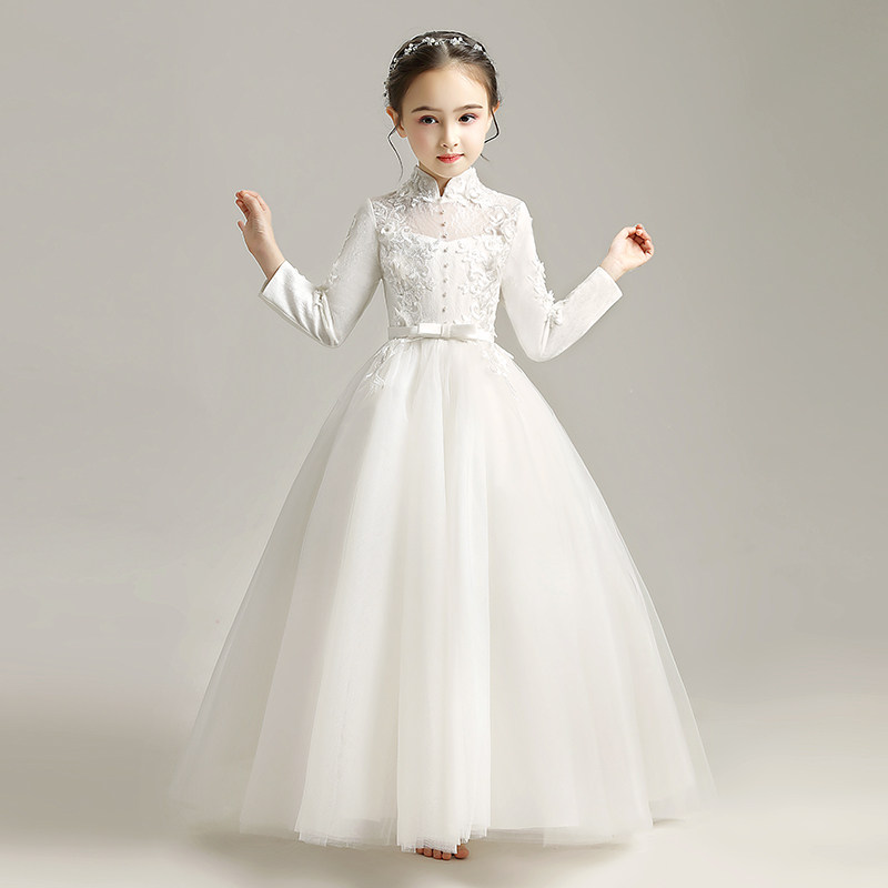 儿童公主裙蓬蓬女童长袖加绒花童晚礼服婚纱走秀演出服白纱裙洋气,淘宝优惠券,粉丝福利购,淘宝优惠卷