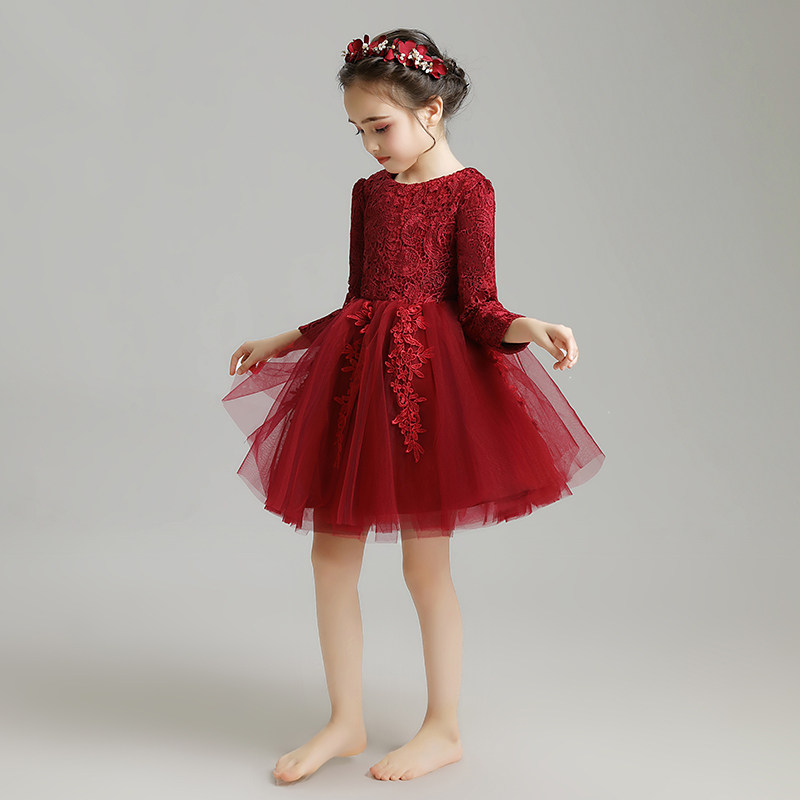 女童公主裙蓬蓬纱儿童晚礼服婚纱小花童主持人长袖演出服加绒洋气,淘宝优惠券,粉丝福利购,淘宝优惠卷