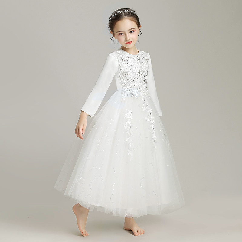 儿童礼服公主裙婚纱蓬蓬裙小花童长袖款加厚钢琴演出服主持人洋气,淘宝优惠券,粉丝福利购,淘宝优惠卷