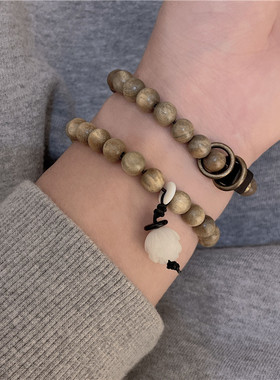 复古绿色香檀木串珠手链女新中式情侣可调节手饰品手珠