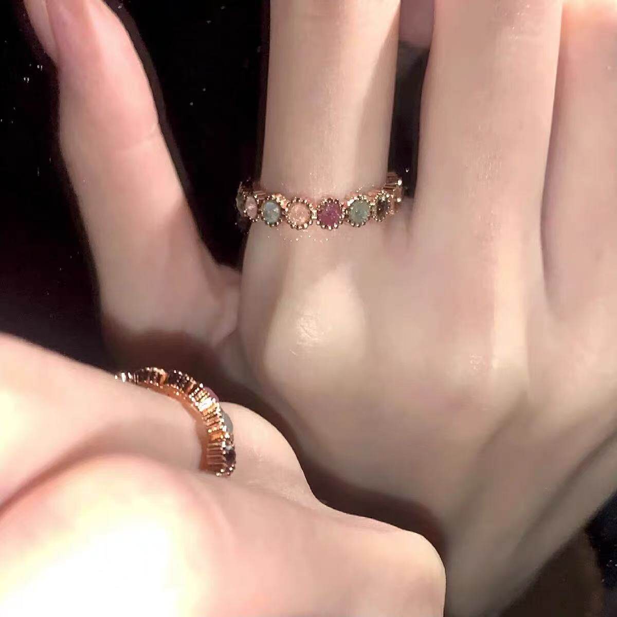 18 Light Years Tourmaline Rainbow Ring, Sweet and Cool Style Jewelry, Gemstone Color Ring, Niche Design, Simple and Affordable