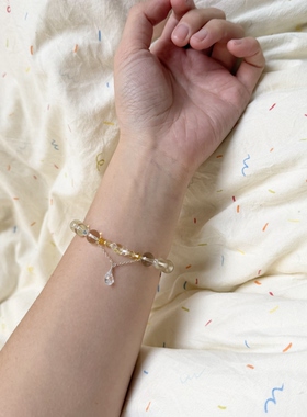 多面体猫猫 s925银天然黄水晶巴西柠檬黄手链手串女可爱生日礼物