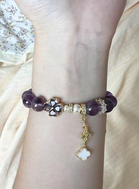 现货！多面体原创乌拉圭天然紫水晶手链手串 幸运四叶草 招财！！