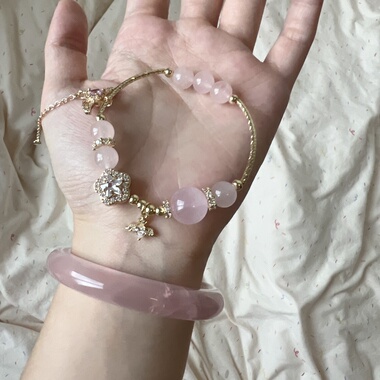 多面体原创 天然马粉水晶手链手串女款温柔可爱精致小清新半镯