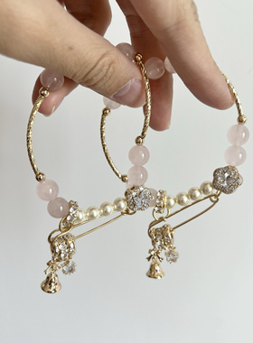 多面体原创！天然粉水晶手链手串别针胖星星珍珠精致可爱