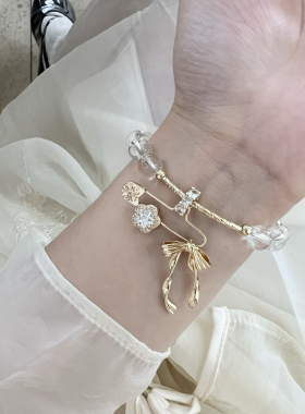 多面体原创 天然白水晶手链手串女款别针温柔大姐姐可爱精致水晶