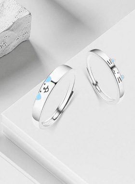 s999纯银猫狗日记情侣对戒