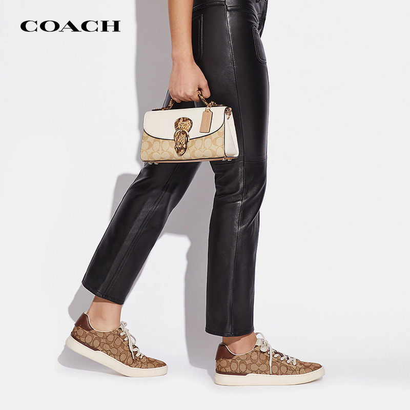 【官方授权】COACH/蔻驰kleo系列马鞍包时尚老花女士单肩斜挎包 - 图0