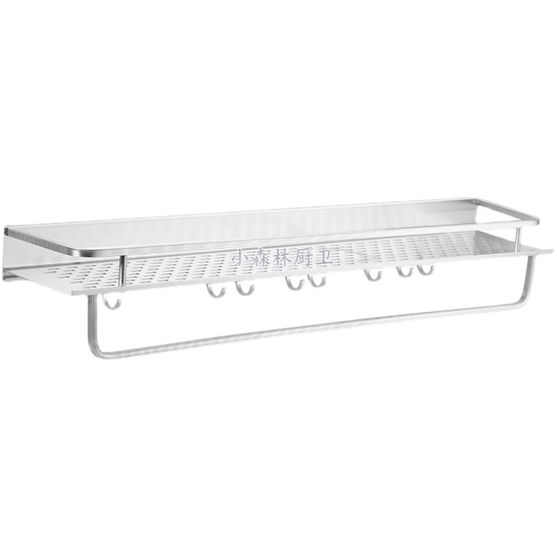 太空铝厨房置物架壁挂免打孔带挂钩调料收纳架浴室洗手台墙上挂架 - 图3