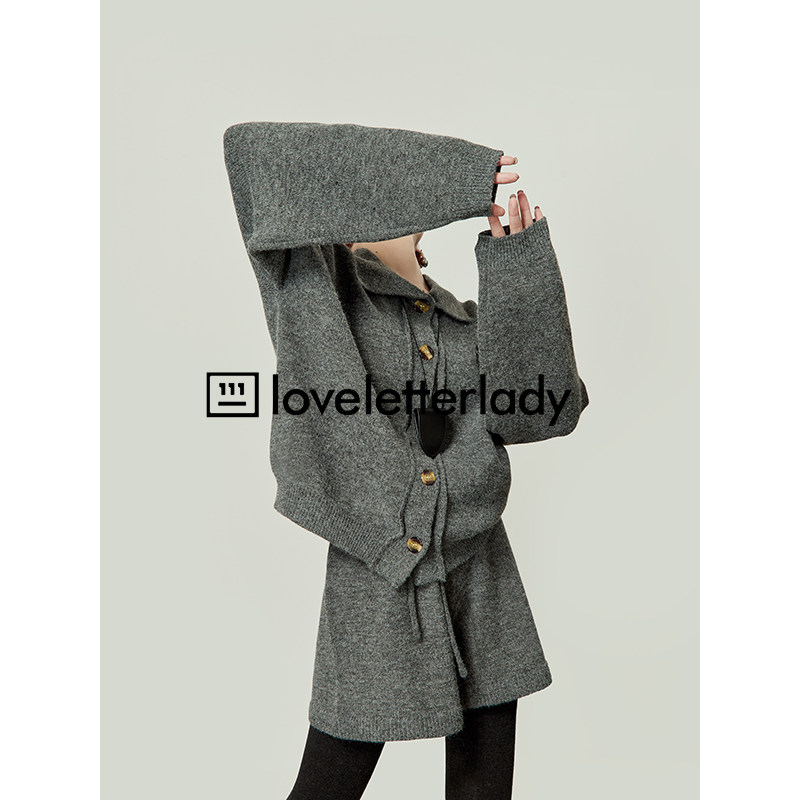 「周里物出品」灰色气质套装女2025新款小香风针织毛衣短裤两件套,淘宝优惠券,粉丝福利购,淘宝优惠卷