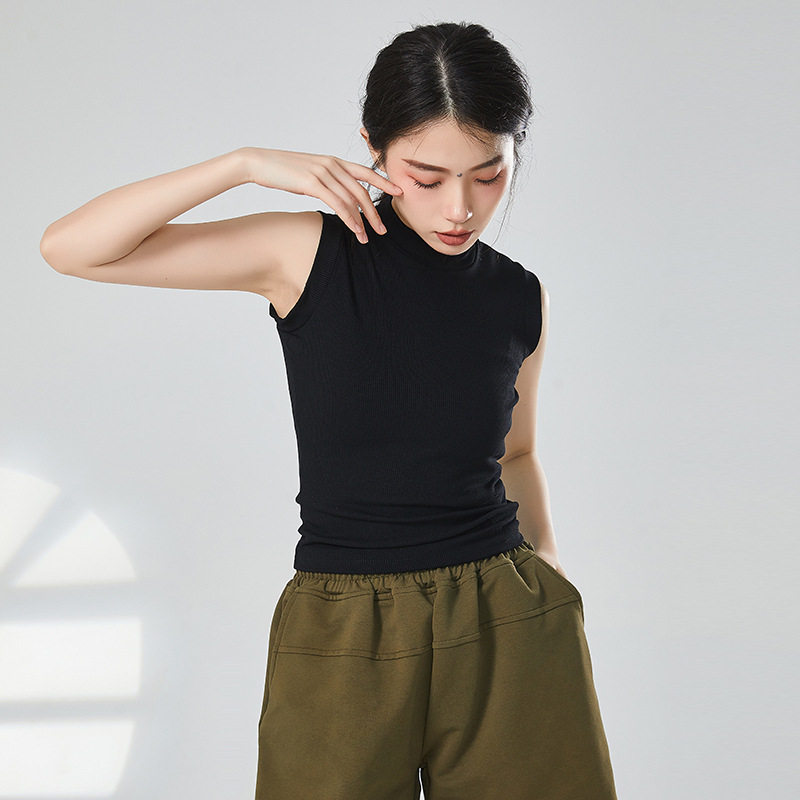 现代舞服无袖背心形体训练服高领上衣舞蹈练功服夏季广场舞套装 - 图1