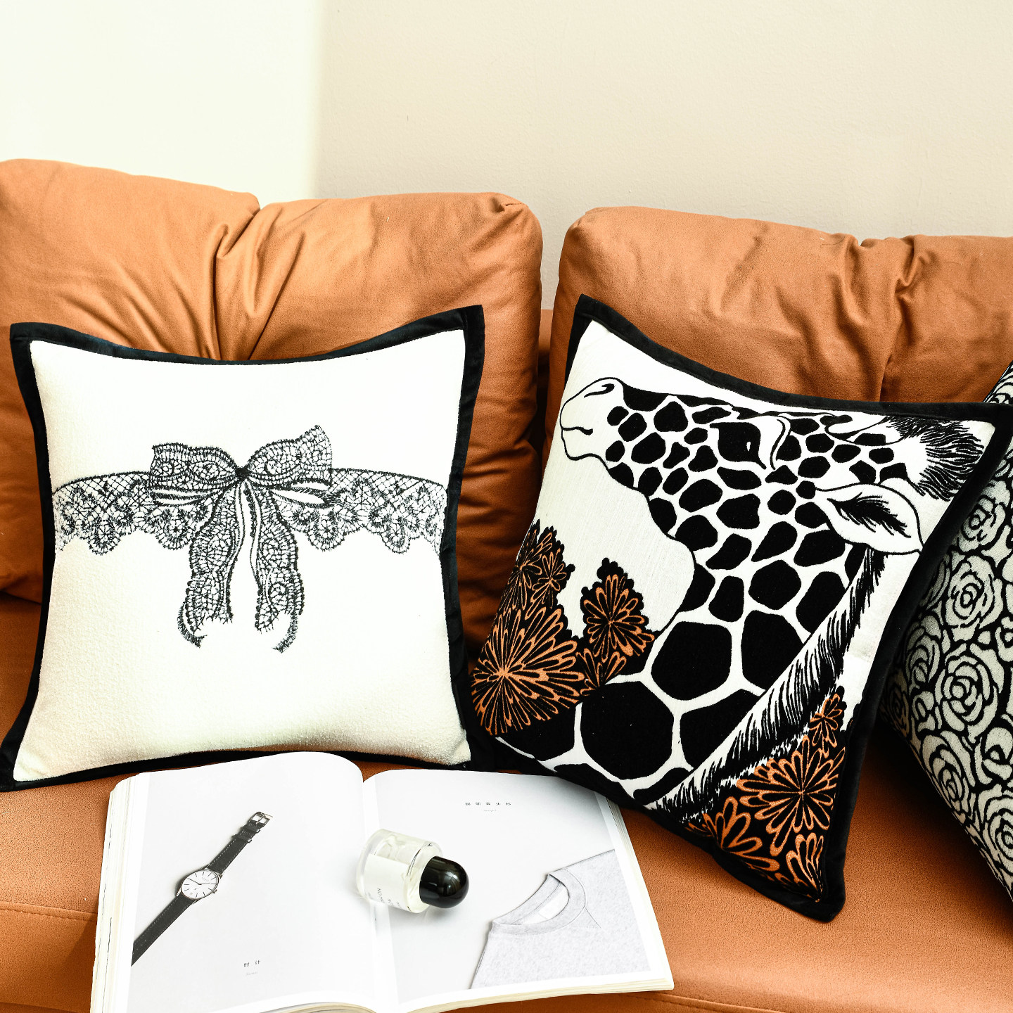 样板间抱枕黑白轻奢高级感靠垫棕色沙发客厅大靠枕垫靠背套罩腰靠,淘宝优惠券,粉丝福利购,淘宝优惠卷