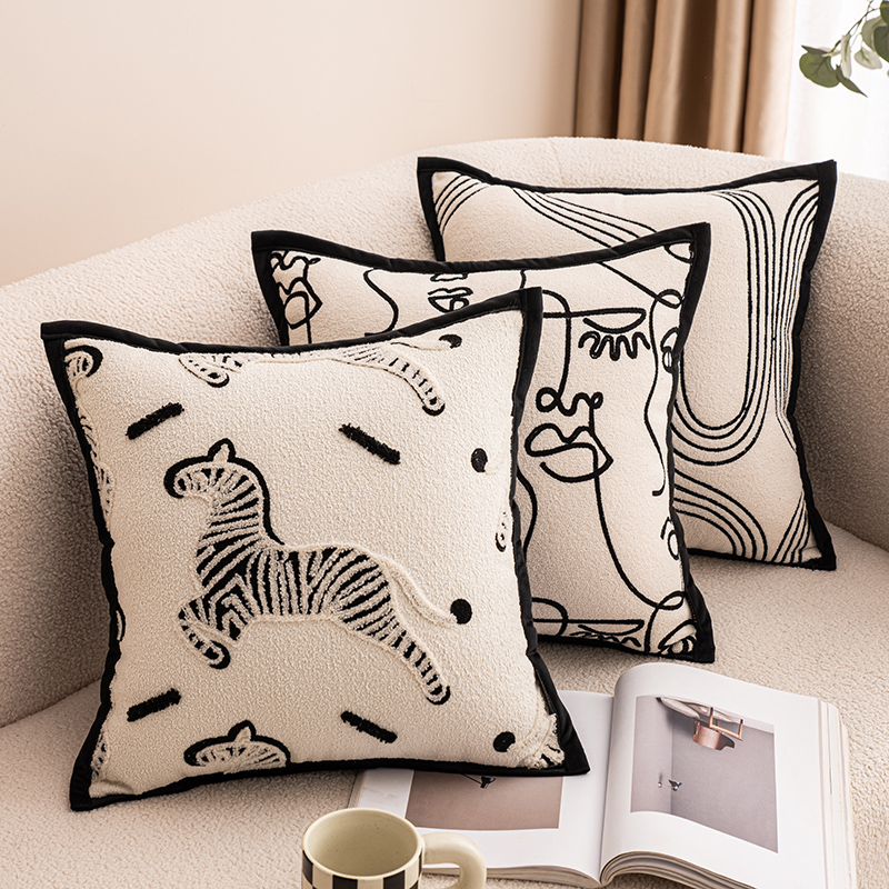 French black and white pillow cushion sofa living room cushion pillow cover without core rectangular pillow cover large back cushion