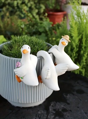 创意可爱鸭花盆花园挂件装饰摆件