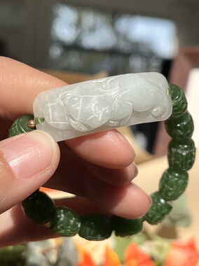 和田玉碧玉手串雕刻回纹珠手链女款玉石玉器单圈手串