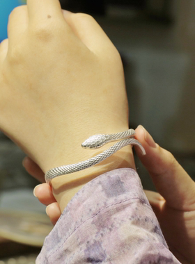 白蛇 原创设计纯手工999银手镯异形实心手鐲送女朋友本命年礼物