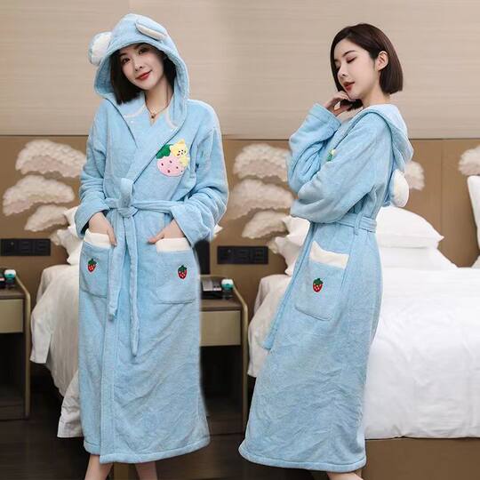 Warm and absorbent women's extra long pajamas and bathrobes